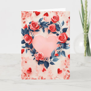 Cartão De Festividades Rosas vermelhas de Coração Rosa