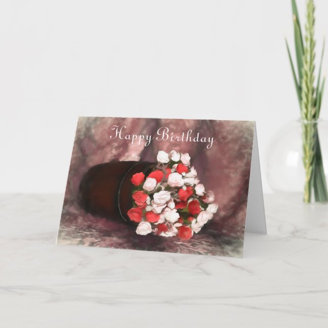 Cartão De Festividades Rosas Vermelhas e Rosa em um Cano (Frente)