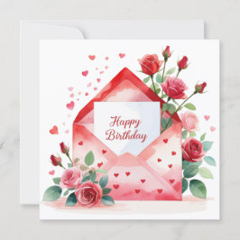 Cartão De Festividades Rosas vermelhas & Feliz aniversário.