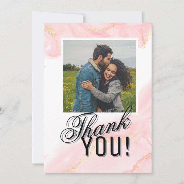 Cartão De Festividades Rose & White Marble Vein Photo Thank You Card (Frente)
