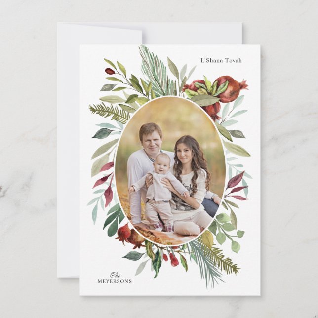 CARTÃO DE FESTIVIDADES ROSH HASHANÁ FOTO DE SAUDAÇÃO ELEGANTEMENTE PINTAD (Frente)