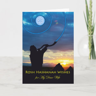 Cartão De Festividades Rosh Hashaná para a Esposa, Chifre Shofar e Céu