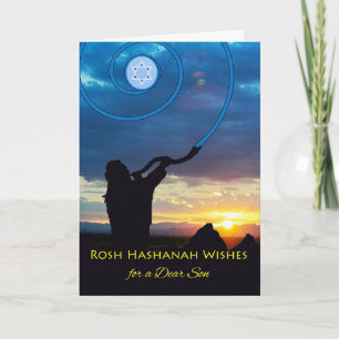 Cartão De Festividades Rosh Hashaná para Filho, Chifre Shofar e Céu