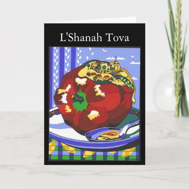 Cartão De Festividades Rosh Hashanah Apple, L'Shanah Tova (Frente)