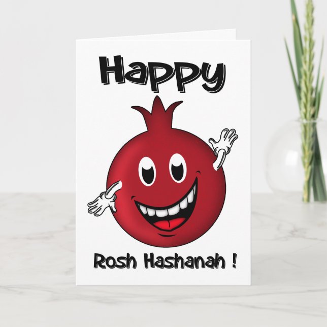 Cartão De Festividades Rosh Hashanah, Feliz Cartoon Pomegranate Card (Frente)
