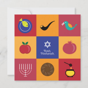 Cartão De Festividades Rosh Hashanah - Símbolos Flat Card
