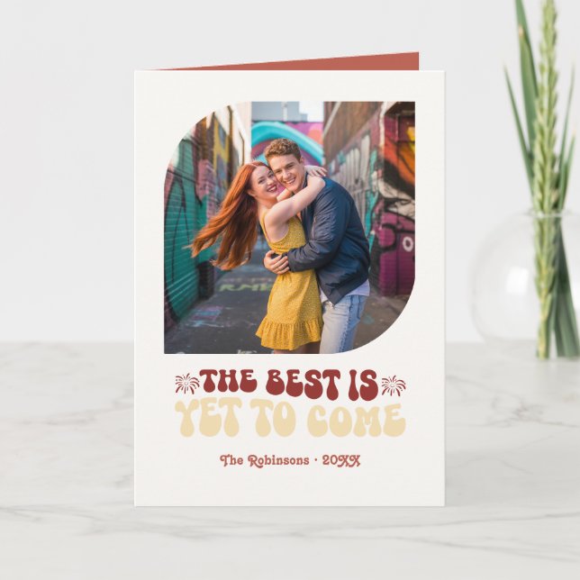 Cartão De Festividades Rosso & Cream Champanhe Retro Foto de Ano Novo (Frente)