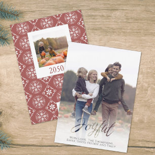 Cartão De Festividades Roteiro alegre de férias Red Winter Snowflake 1 Fo