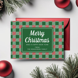 Cartão De Festividades Roteiro Alegre Natal Verde Xadrez Festivo