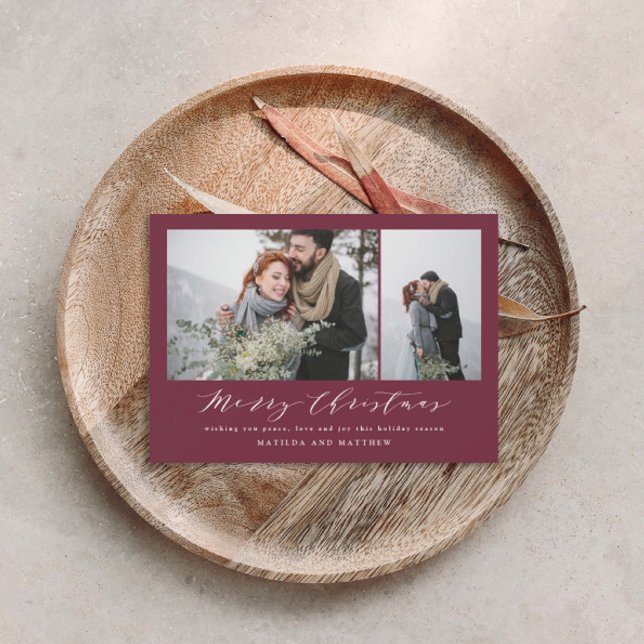 Cartão De Festividades Roteiro de colagem de fotos burgundyl da Elegante (Criador carregado)