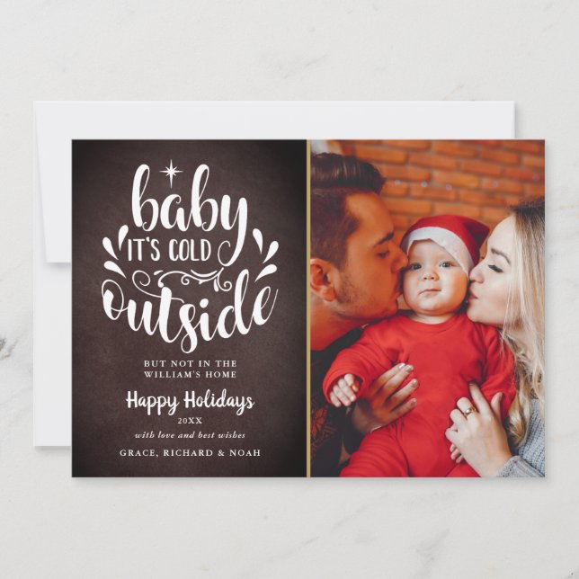 Cartão De Festividades Roteiro de Natal Boho Quadro Negro Foto (Frente)