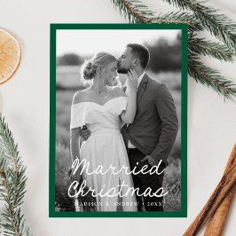 Cartão De Festividades Roteiro de Natal Casado Elegante Verde 2 Fotos
