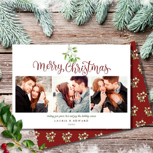 Cartão De Festividades Roteiro de Natal Feliz com visco 3 Fotos de Casais