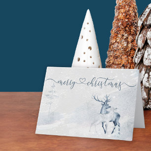 Cartão De Festividades Roteiro de Natal Feliz Veado e Cervo em Aquarela