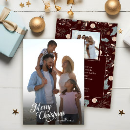 Cartão De Festividades Roteiro de Natal Foto Cheia Boho Verde Mensagem