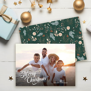 Cartão De Festividades Roteiro de Natal Foto Cheia Boho Verdura