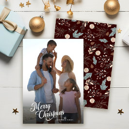 Cartão De Festividades Roteiro de Natal Foto Cheia Boho Verdura