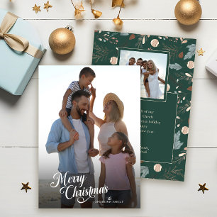 Cartão De Festividades Roteiro de Natal Foto Cheia Boho Verdura Mensagem