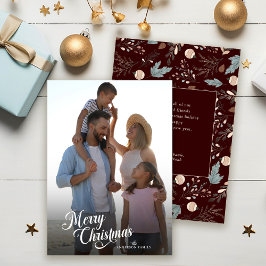 Cartão De Festividades Roteiro de Natal Foto Cheia Boho Verdura Mensagem