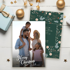 Cartão De Festividades Roteiro de Natal Foto Cheia Boho Verdura Mensagem