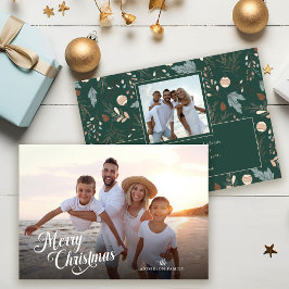Cartão De Festividades Roteiro de Natal Foto Cheia Boho Verdura Mensagem