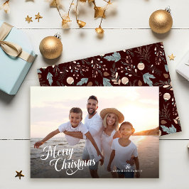 Cartão De Festividades Roteiro de Natal Foto Completa Boho Verde
