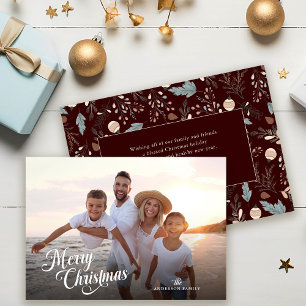 Cartão De Festividades Roteiro de Natal Foto Completa Boho Verdura Mensag