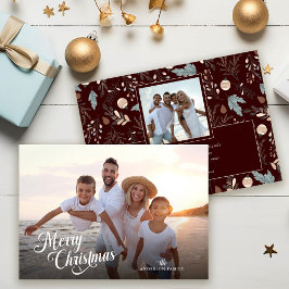 Cartão De Festividades Roteiro de Natal Foto Completa Boho Verdura Mensag