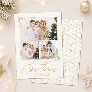 Cartão De Festividades Roteiro de Ouro de Natal 3 Fotos Desenhadas à Mão