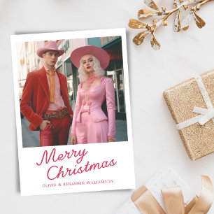 Cartão De Festividades Roteiro Divertido Moderno Foto Natal Branco