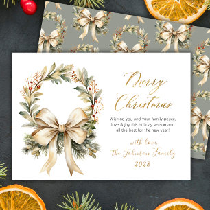 Cartão De Festividades Roteiro Feliz Natal Aquarela Arco de Ouro Coroa