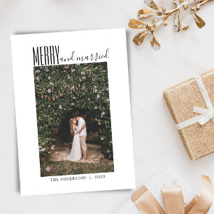 Cartão De Festividades Roteiro Minimalista Feliz Casado Foto Natal