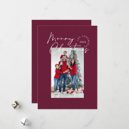 Cartão De Festividades Roteiro moderno 1 foto burgundy Feliz Natal