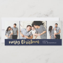 Cartão De Festividades Roteiro Moderno Dourado 3 Foto Feliz Natal