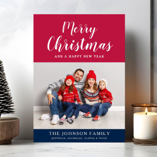 Cartão De Festividades Roteiro Vermelho Branco Azul Festivo Feliz Natal