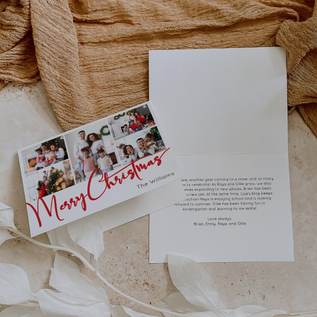 Cartão De Festividades Roteiro Vermelho Festivo Feliz Natal Dobrado 5 Fot (Criador carregado)