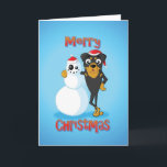 Cartão De Festividades rottweiler - boneco de neve - Feliz Natal<br><div class="desc">rottweiler que está com um boneco de neve</div>