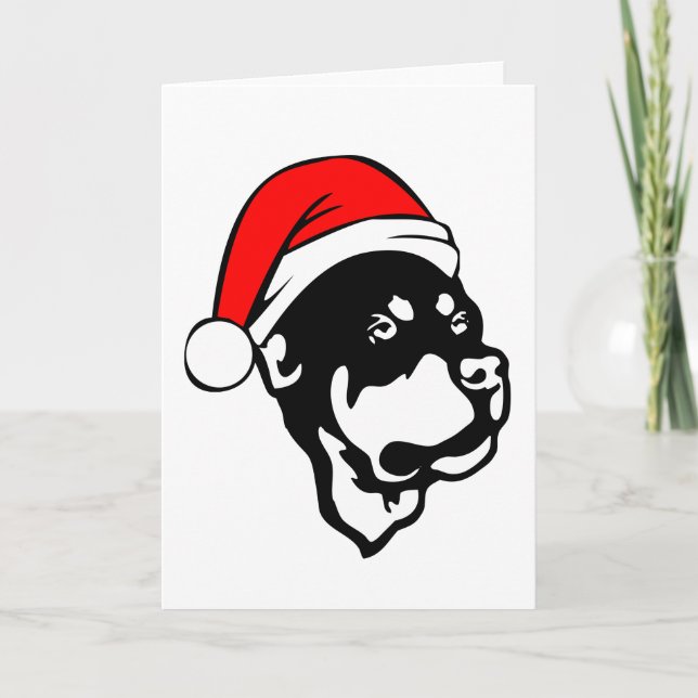 Cartão De Festividades Rottweiler Cachorro vestindo Natal Vermelho Chapéu (Frente)