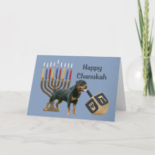 Cartão De Festividades Rottweiler Chanukah Card Menorah Dreidel