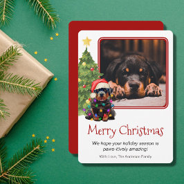 Cartão De Festividades Rottweiler e Cão-de-Pé-de-Natal Uma Foto