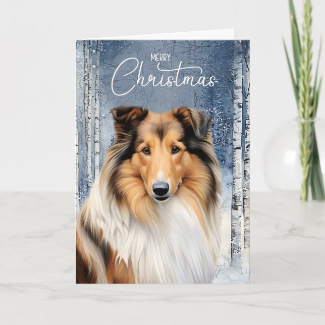 Cartão De Festividades Rough Collie Dog Winter Aspen Forest Christmas (Frente)