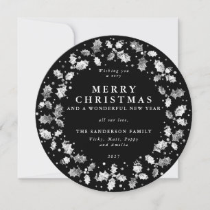 Cartão De Festividades Round Black Felry Christmas Holly Wreath
