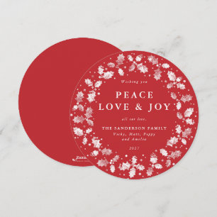 Cartão De Festividades Round Red Holly Wreath Peace Love + Joy