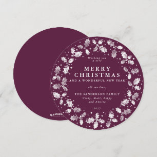 Cartão De Festividades Round Winterberry Merry Christmas Holly Wreath