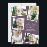 Cartão De Festividades Roxo multifoto elegante<br><div class="desc">O moderno mínimo na moda multifoto da família home decor elegante script texto de paz,  alegria e amor Cartão de Natal de Férias,  aniversário ideal. A cor roxa moderna na tendência pode ser alterada.</div>
