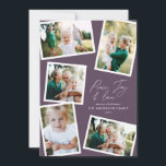 Cartão De Festividades Roxo multifoto elegante<br><div class="desc">O moderno mínimo na moda multifoto da família home decor elegante script texto de paz,  alegria e amor Cartão de Natal de Férias,  aniversário ideal. A cor roxa moderna na tendência pode ser alterada.</div>