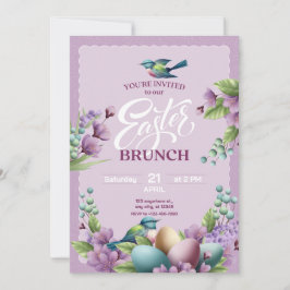 Cartão De Festividades Roxo Verde Vintage Floral Brunch de Páscoa