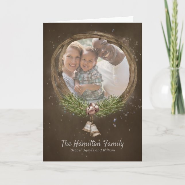 Cartão De Festividades Rua De Natal Rustic Twig And Bels (Frente)