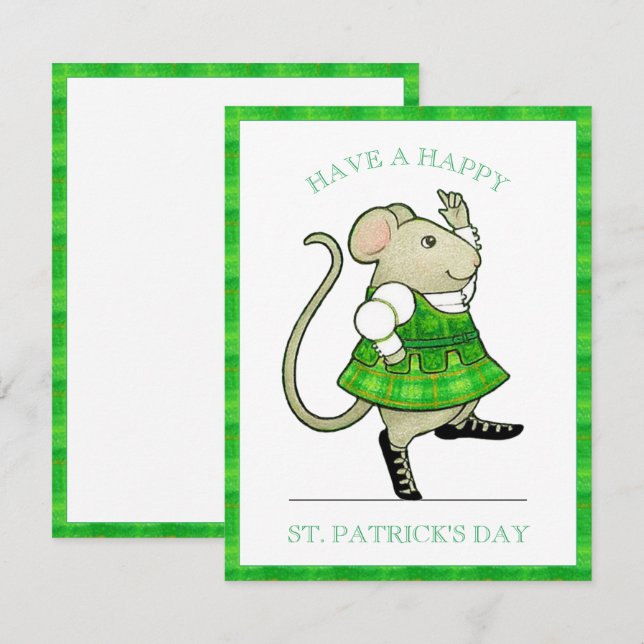 Cartão De Festividades RUA IRISH JIG MOUSE. Placa plana 4.25x5.5 de Patri (Frente/Verso)