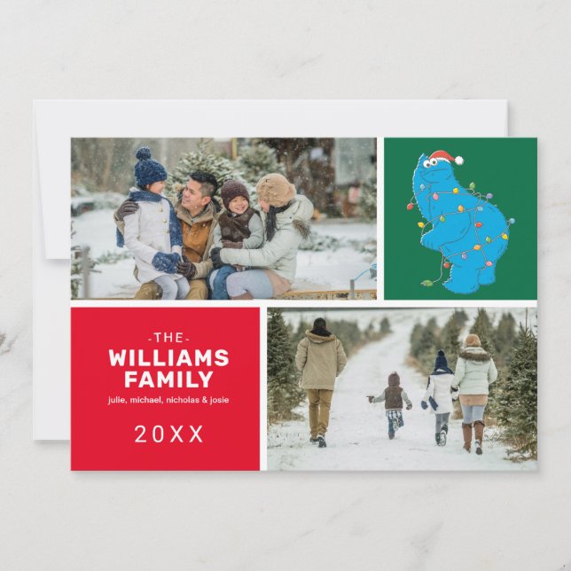 Cartão De Festividades Rua Sésamo | Foto da Família do Monstro Come-Cooki (Frente)